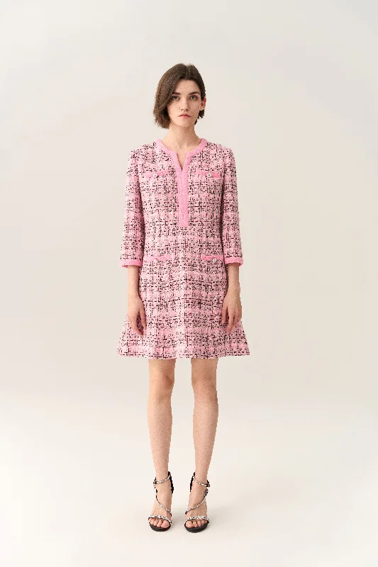 Check Tweed A-line Dress