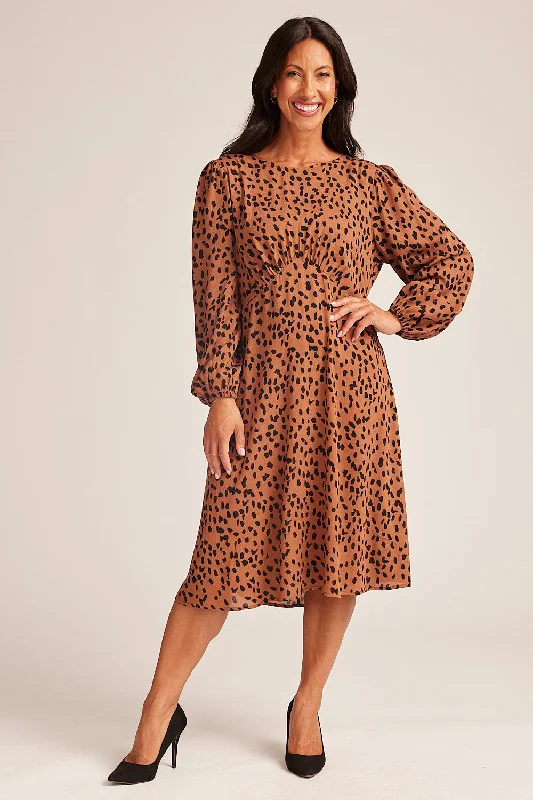 Saloos Rust Spotty Midi Dress