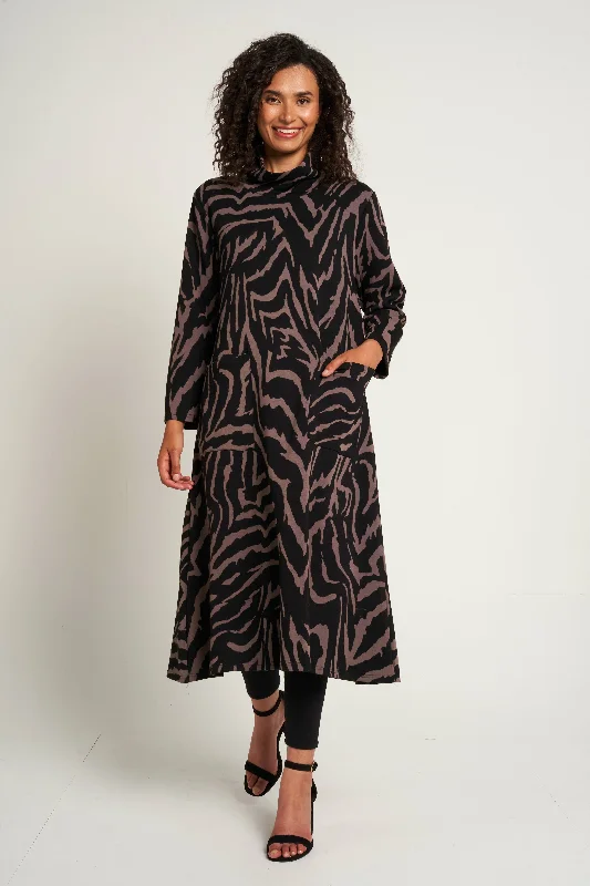 Saloos Roll Neck Midi Dress with Patch Pockets