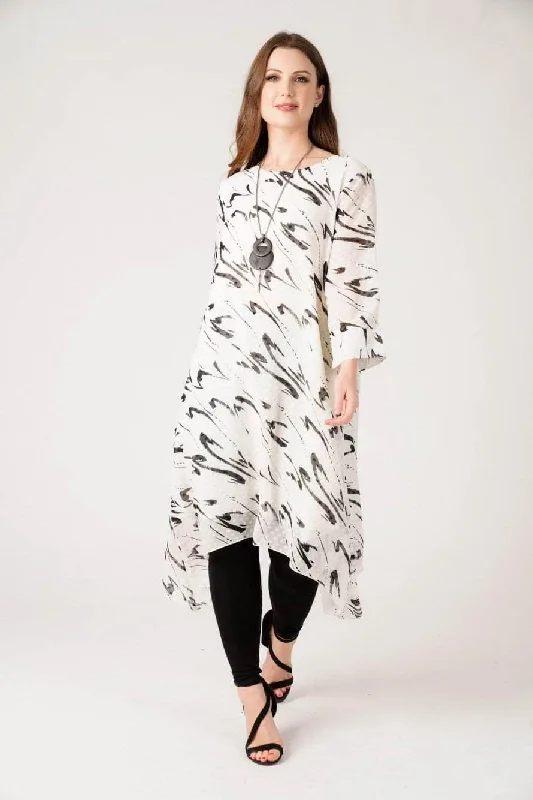 Saloos Calligraphic Chiffon Midi-Dress with Necklace