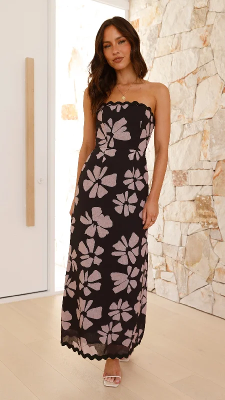 Indikah Maxi Dress - Black/Beige Floral