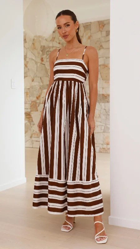 Nadie Maxi Dress - Chocolate / White Stripe