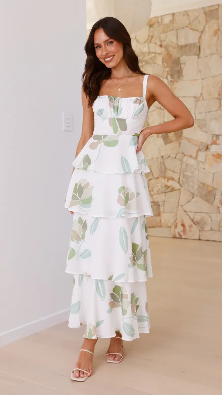 Odilia Maxi Dress - White/Green Floral