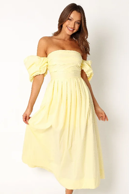 Solana Off Shoulder Midi Dress - Yellow