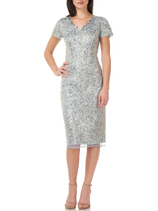 Womens Sequined Scalloped Cocktail and Party Dress