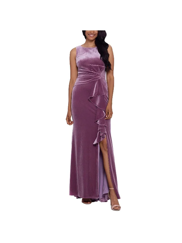 Womens Velvet Fit & Flare Cocktail and Party Dress