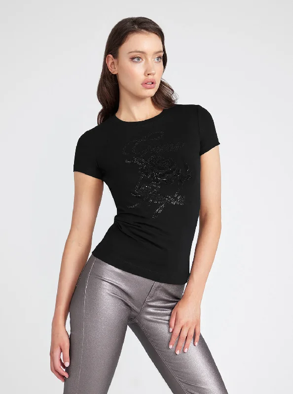 Black Rhinestone Rose Logo T-Shirt