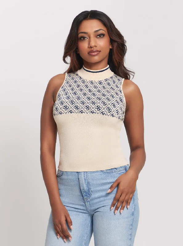 Cream Blue Logo Lise Knit Top