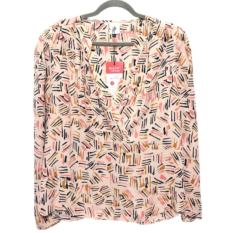 Blouse Long Sleeve By Cabi In Pink & Tan, Size: M