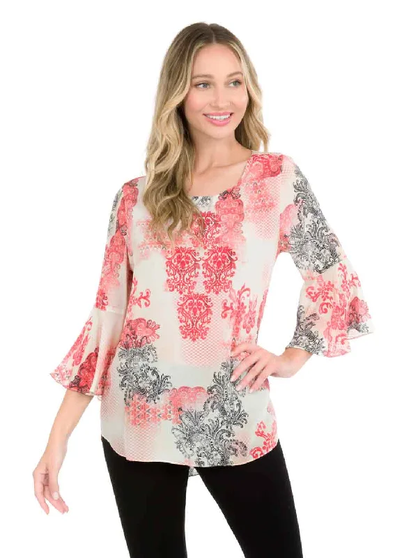 Tianello "Crown" Print Washable Silk "Trey" Blouse