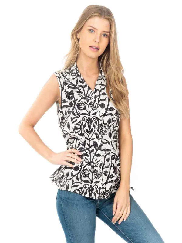 Tianello French Batik Print TENCEL™ Sleeveless Suzy Blouse