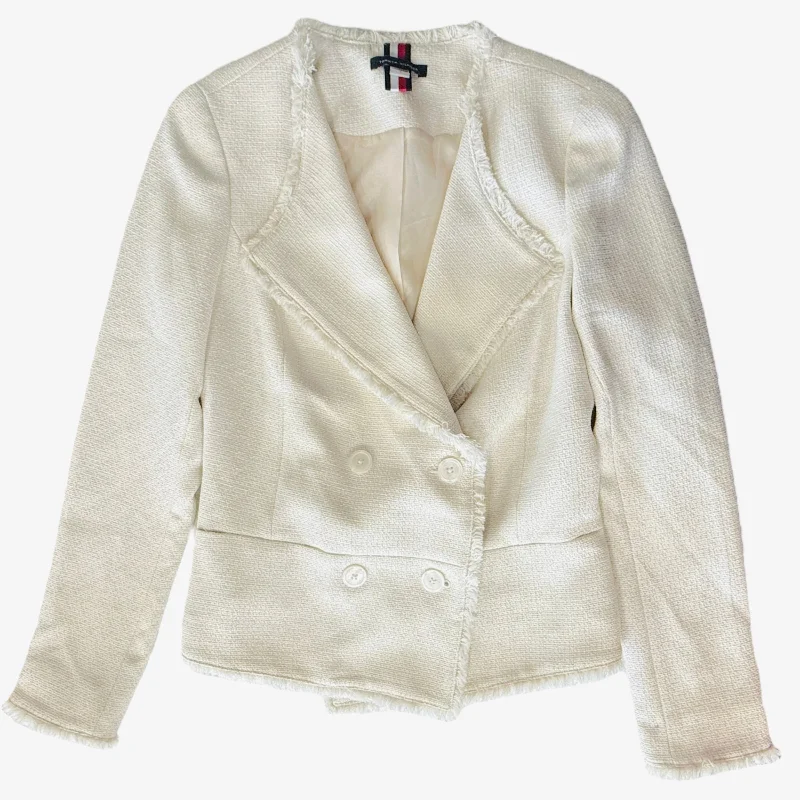 Frayed-Hem Double-Breasted Blazer By Tommy Hilfiger In Cream, Size: 4