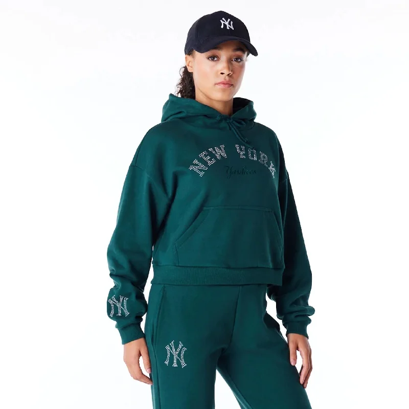 New York Yankees Womens MLB Diamante Dark Green Pullover Hoodie