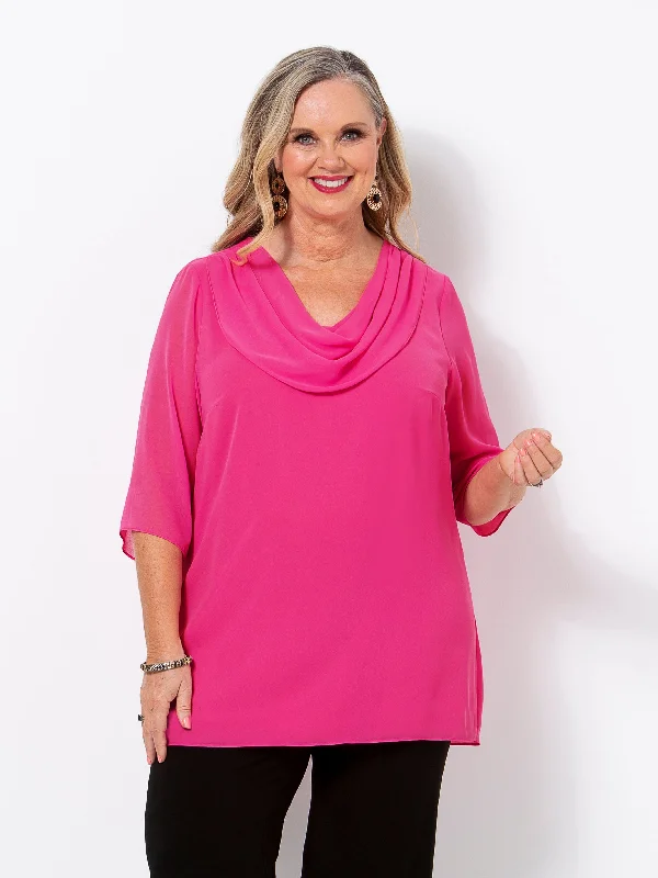 Hot Pink Georgette Cowl Top