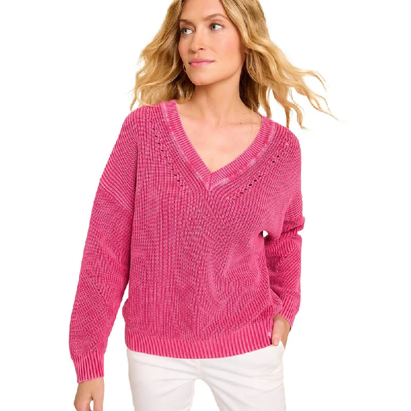 Tommy Bahama Women's Indigo Palms Salt Wash Cotton V-Neck Sweater - Magenta Haze