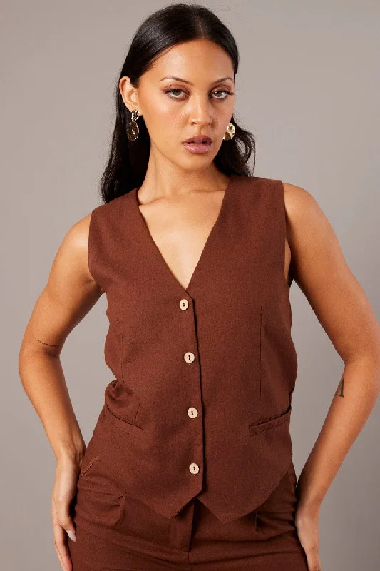 Brown Vest Sleeveless