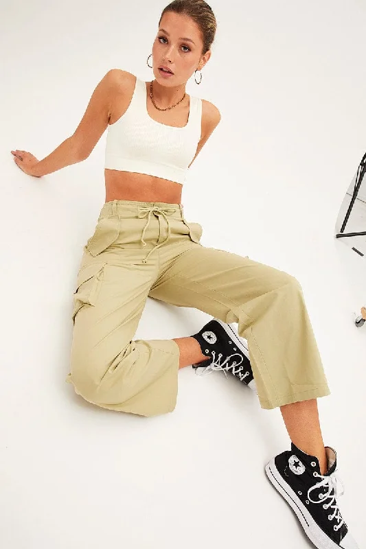 Green Cargo Pants Relaxed Wide Leg