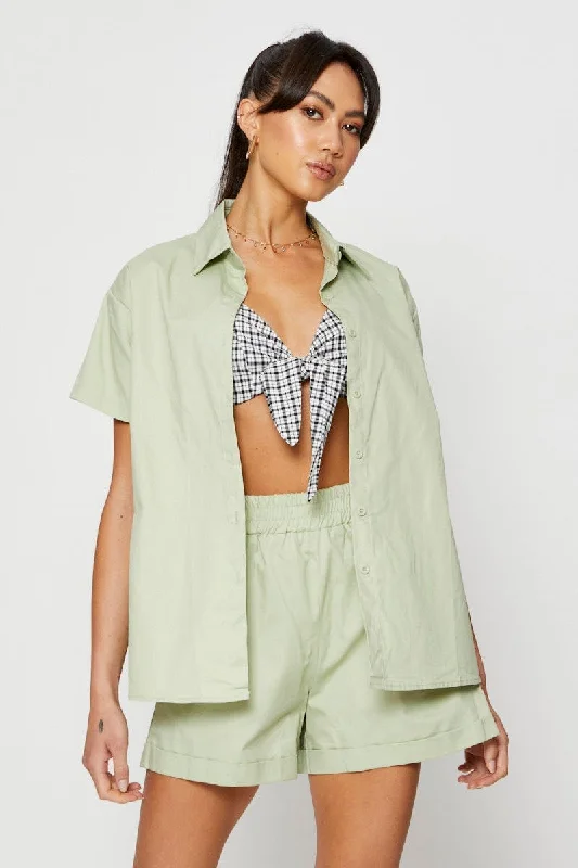 Green Oversized Shirts Collared