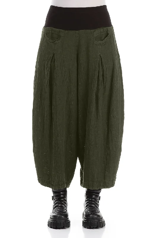 Loose Olive Mélange Linen Trousers