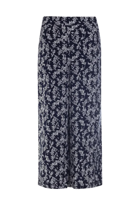 Printed Viscose Crop Pants | NAVY WHITE LEAF | 3366AR