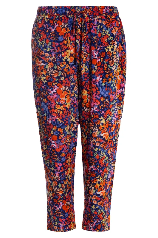 Printed Viscose Mid Calf Pants | Indigo Orange Grdn | 3369AR