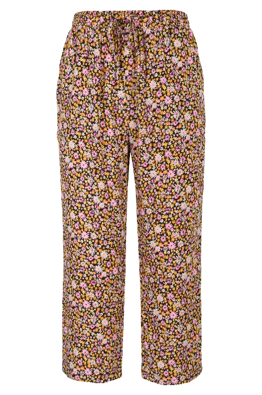 Printed Viscose Mid Calf Pants | Pink Gold Ditsy | 3369AR