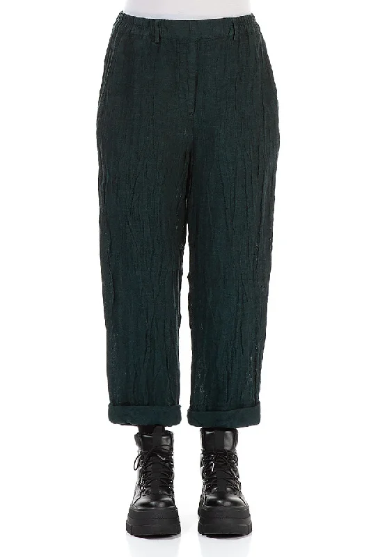 Roll Up Emerald Mélange Linen Trousers