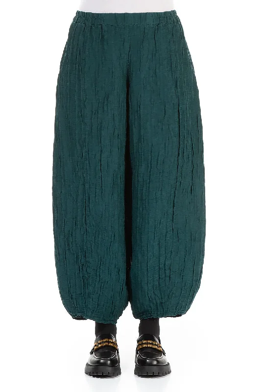 Taper Emerald Crinkled Silk Linen Trousers